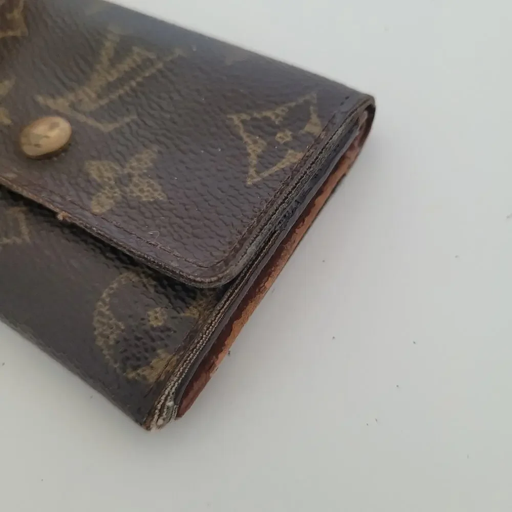 Louis Vuitton LV Micro Brown Folding Monogram Leather Card Wallet Small Authenti